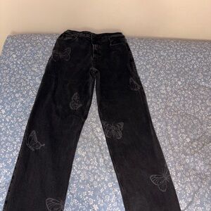 Hollister Black Butterfly Print High Rise Dad Jean